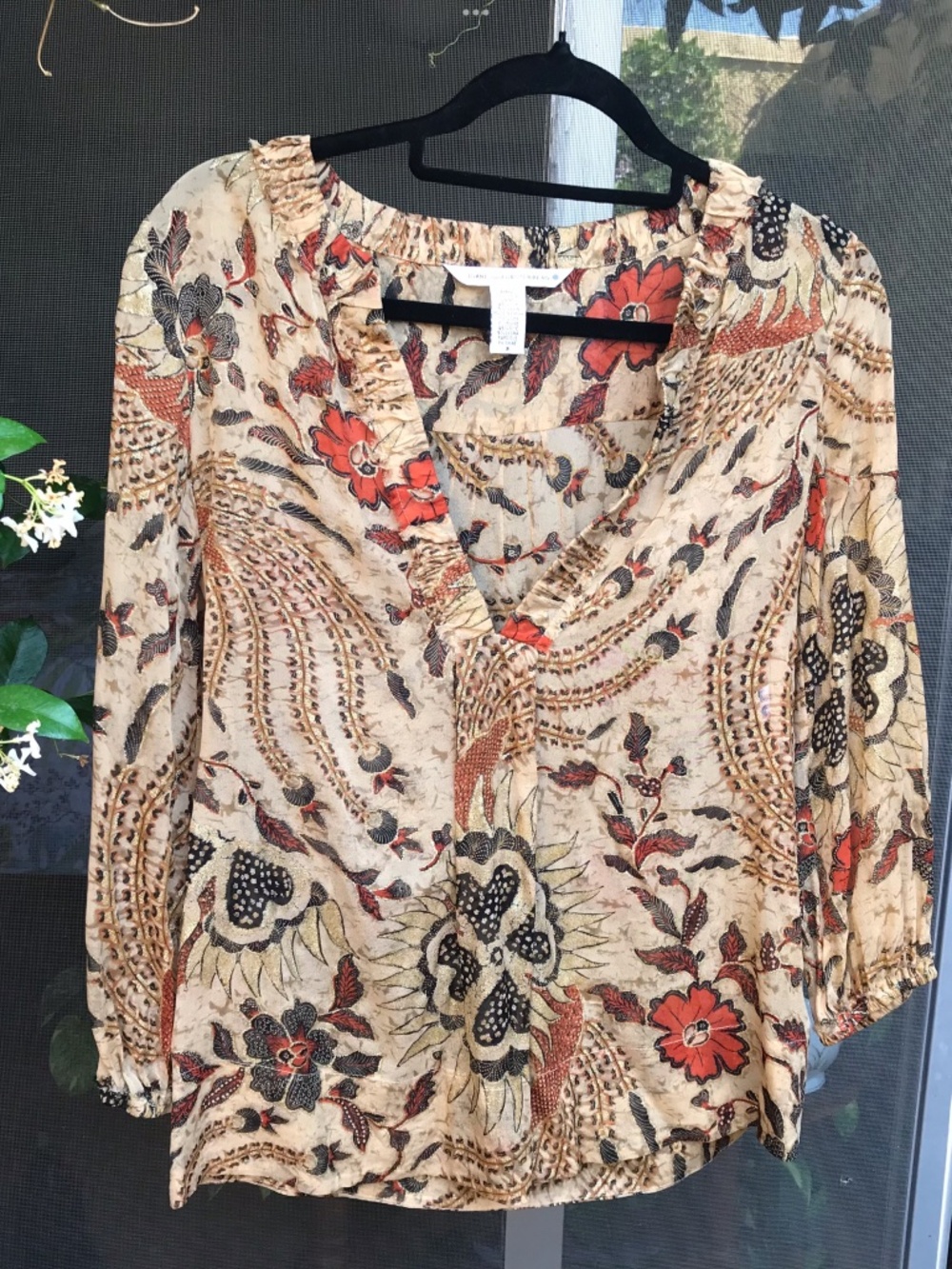 DIANE von FURSTENBERG “Loucetta” Silk Blend Popover Blouse Chinoiserie Size 2 XS - Picture 2 of 9